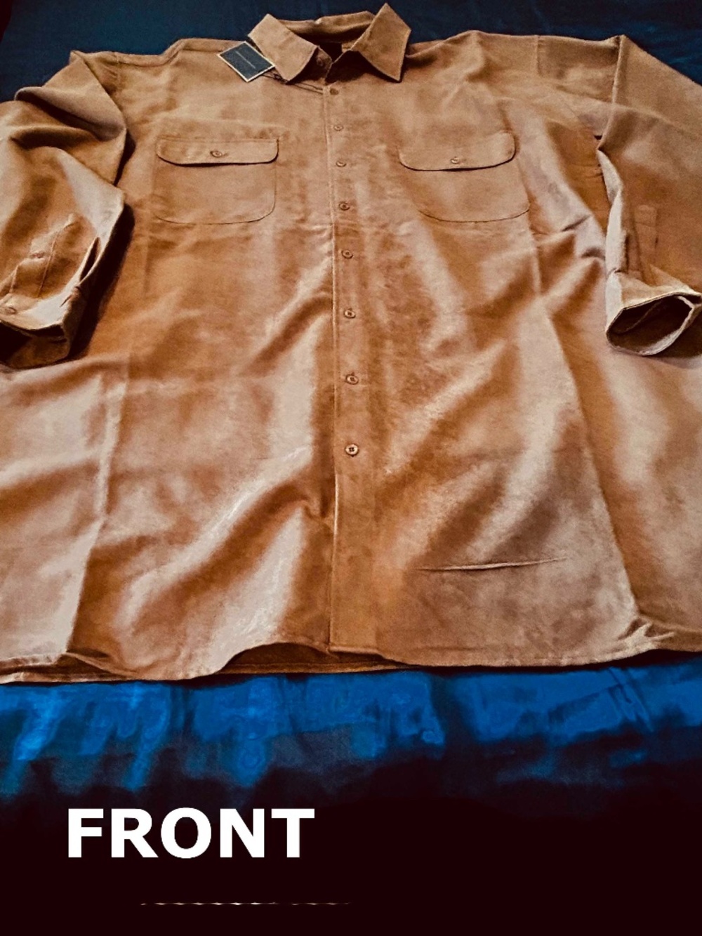 SHIRT, FAUX SUEDE, by GEORGE FOREMAN, CARAMEL, SIZE 4XL TALL, LONG SLEEVES WITH